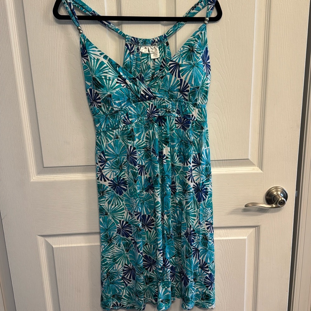 Allison Brittney Blue and White Floral Midi Dress